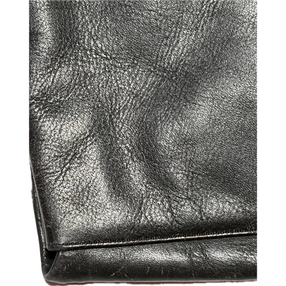 Vtg 80s Black Leather Clutch Bag Oversized Evening Purse Magnetic Snap‎ DMGD